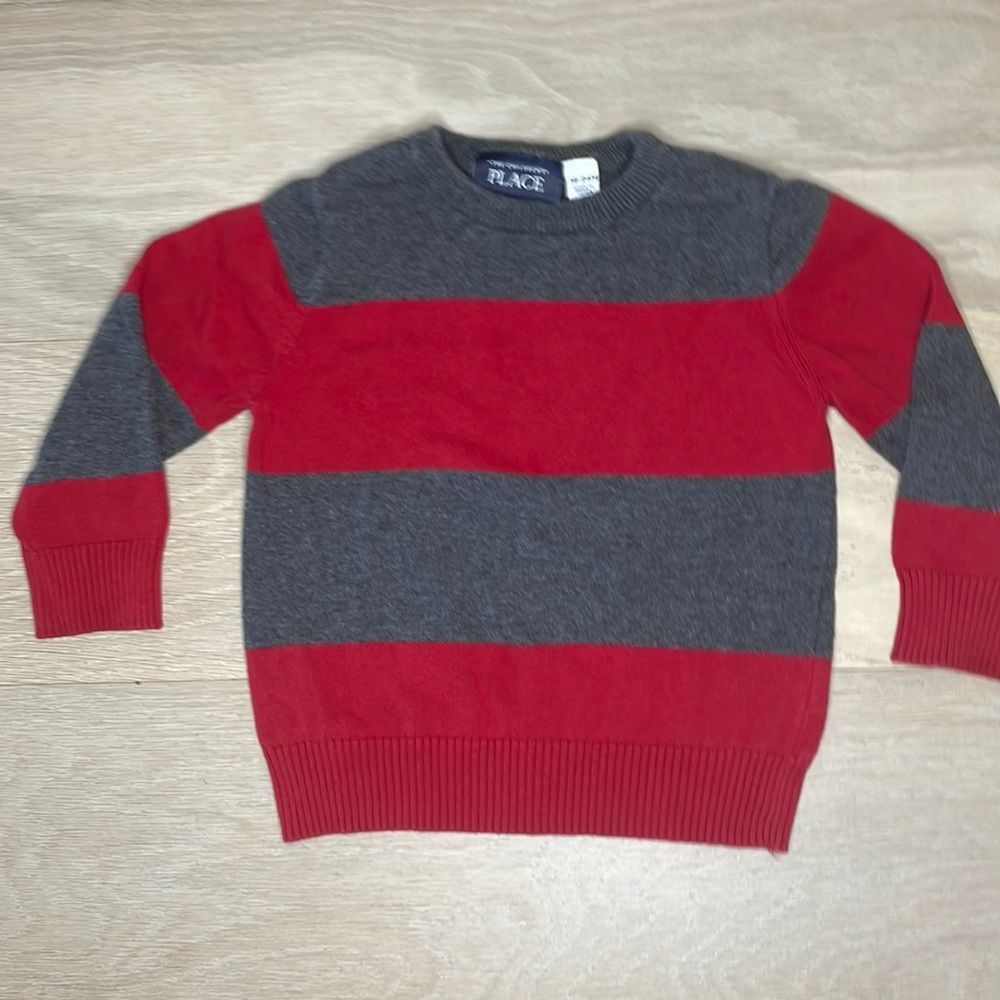 The Children’s Place Grey And Red Striped Cotton Sweater
